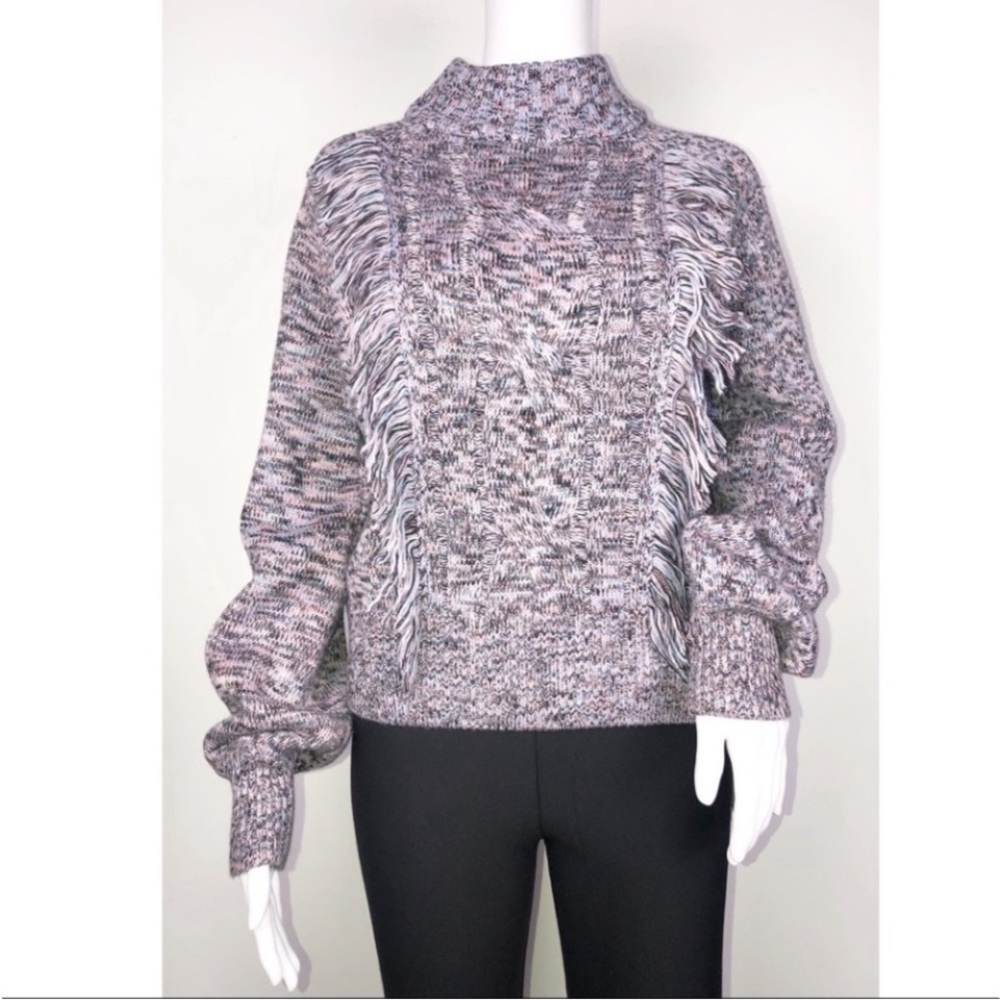 ZWolf by Khujo Pink Indigo Riesa Rodeo Melange Knit Mock Neck Fringe Sweater SzS
